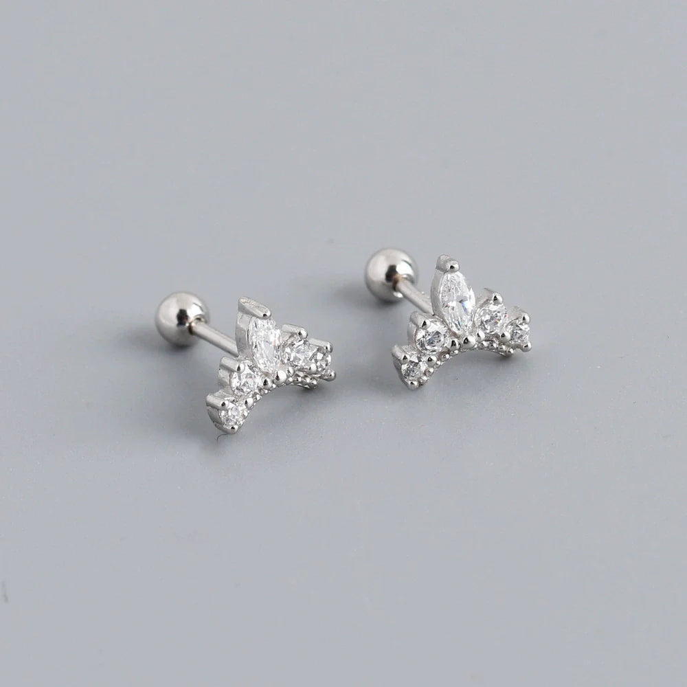 S925 Silver Crownshaped Earrings Set with Zirconia for Women 