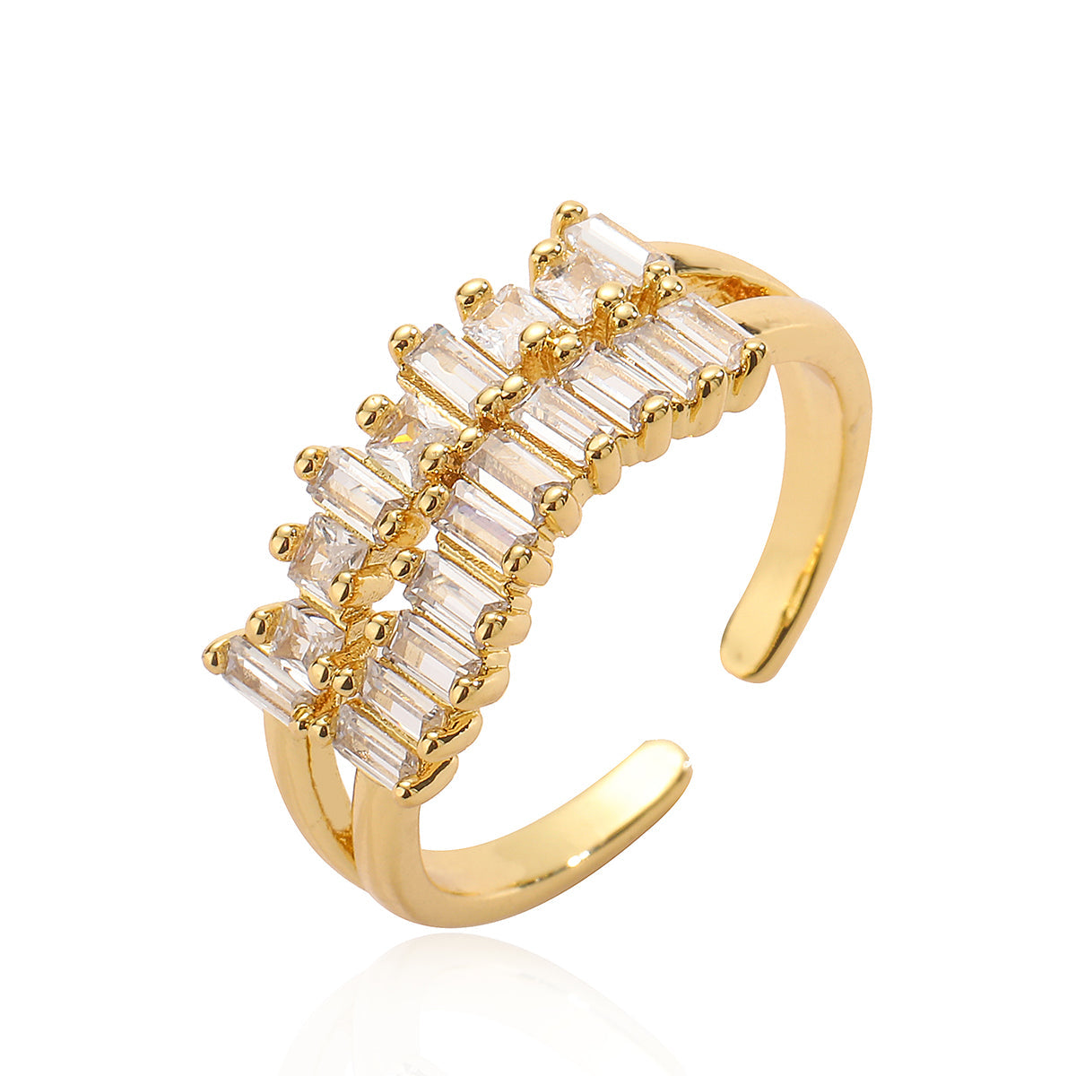 Simple Style Geometric Copper Plating Inlay Zircon 18K Gold Plated Open Rings