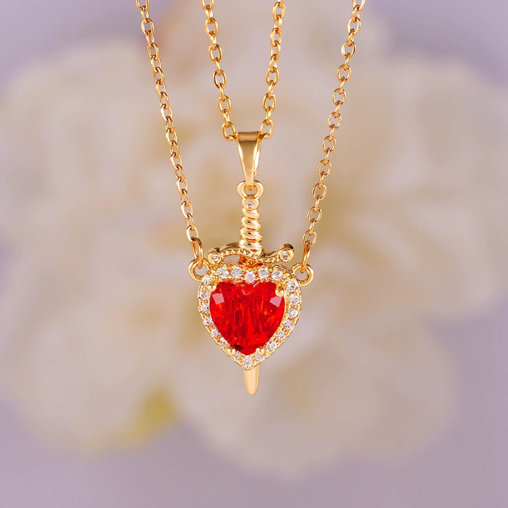 Copper Inlaid Zircon Pendant Necklace  