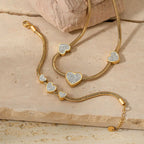 Light Luxury Love Heart Women'S Jewelry Set with Stainless Steel Accessories Electroplated Bracelet and Necklace Featuring Love Water Drops and Bell Patterns