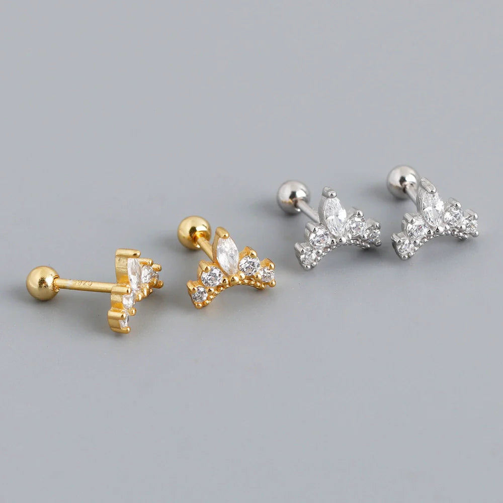 S925 Silver Crownshaped Earrings Set with Zirconia for Women 