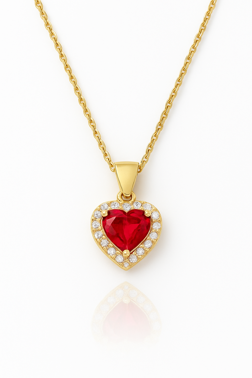 Ruby Heart Halo Pendant Necklace