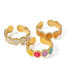 Vacation Flower Stainless Steel Enamel Rings