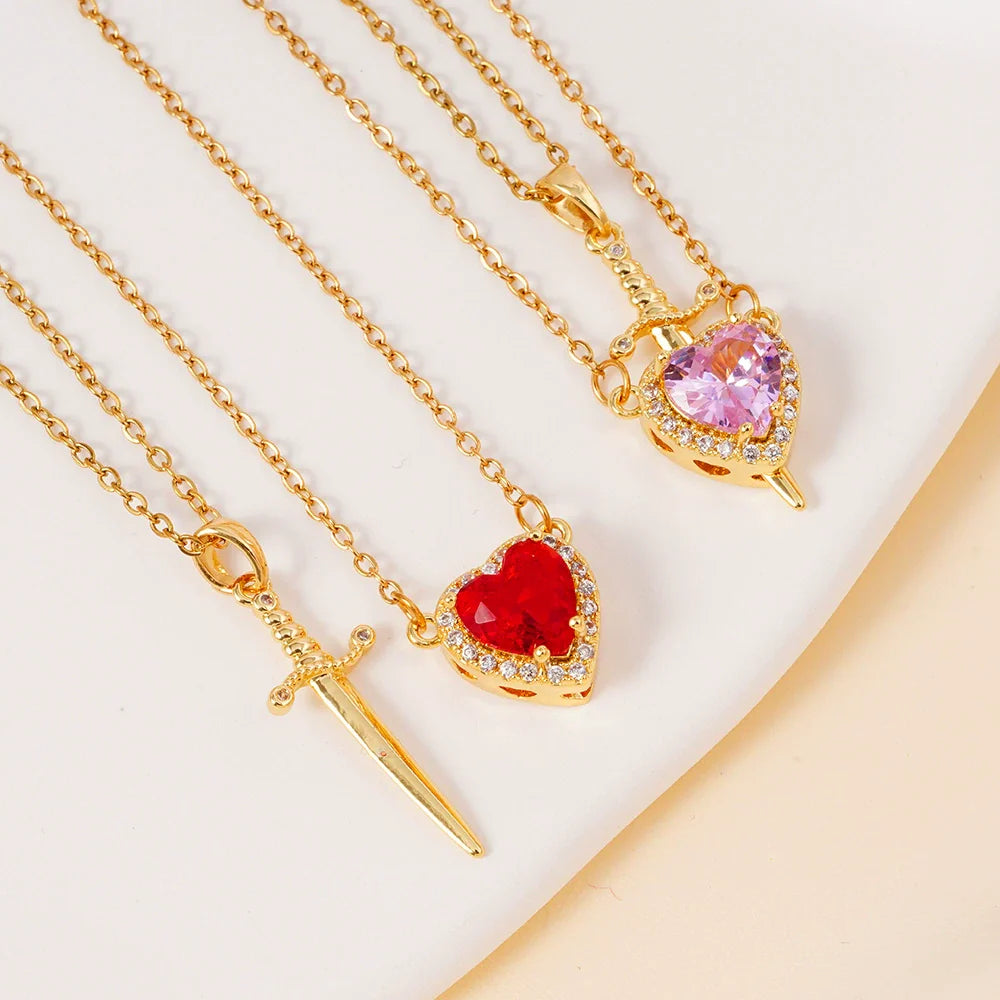 Copper Inlaid Zircon Pendant Necklace  