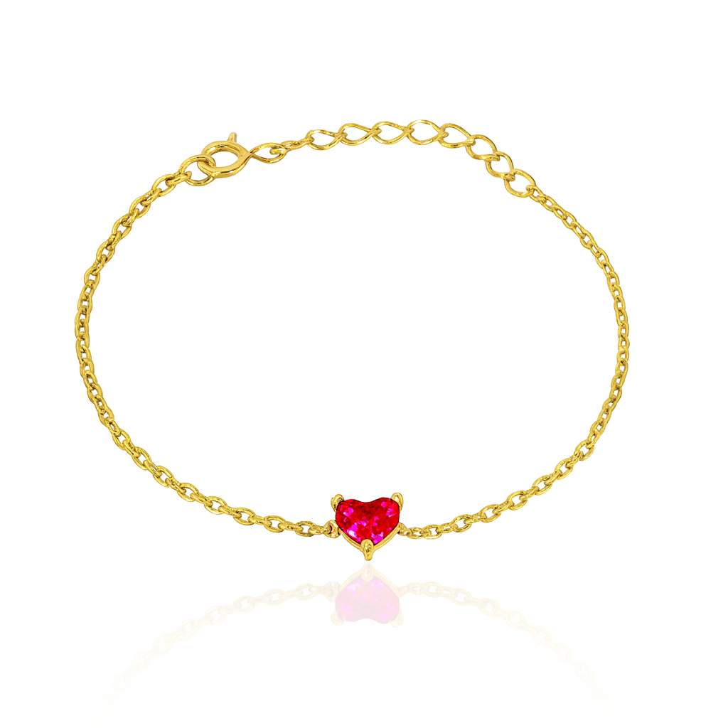 Silver Heart Red Gem Bracelet
