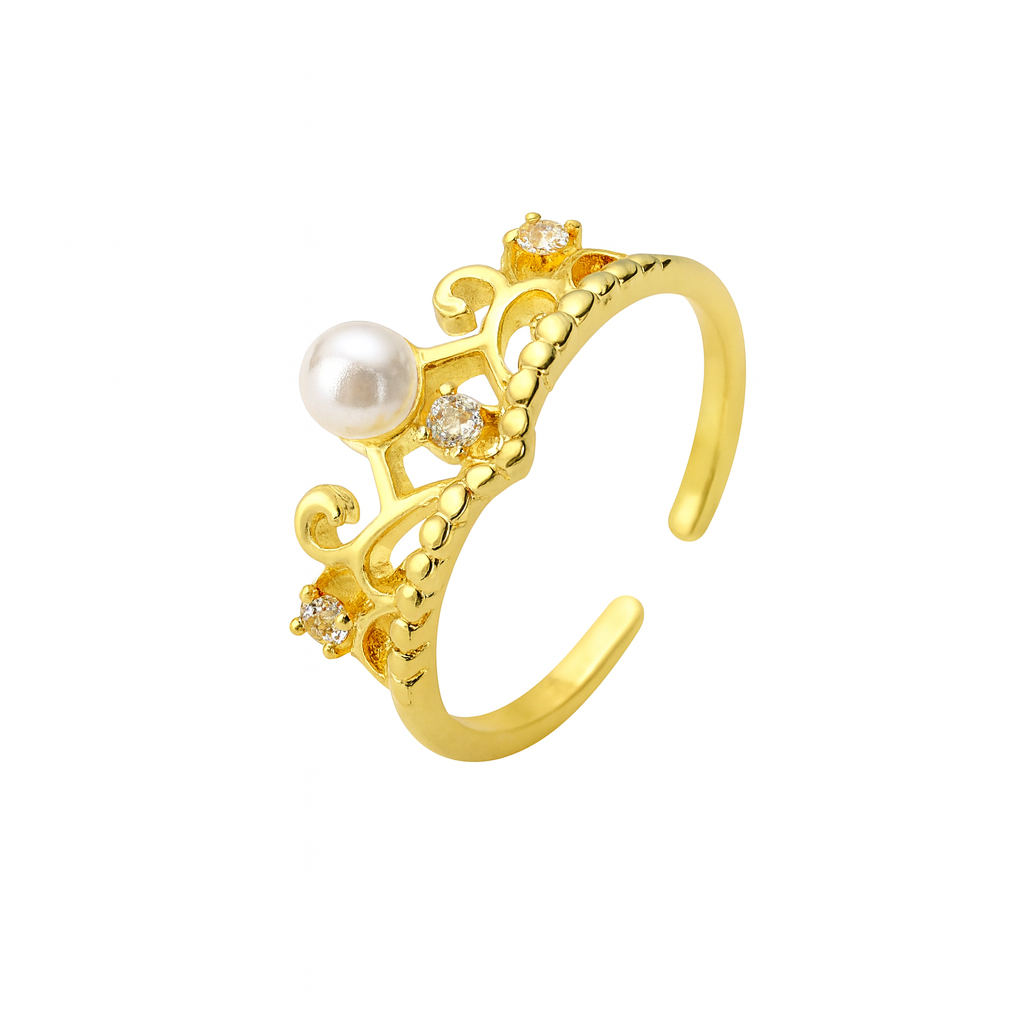 Classic Crown 18K Gold Plated Zircon Open Ring