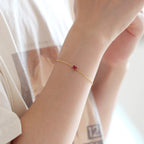 S925 Sterling Silver Heartshaped Red Corundum Bracelet 