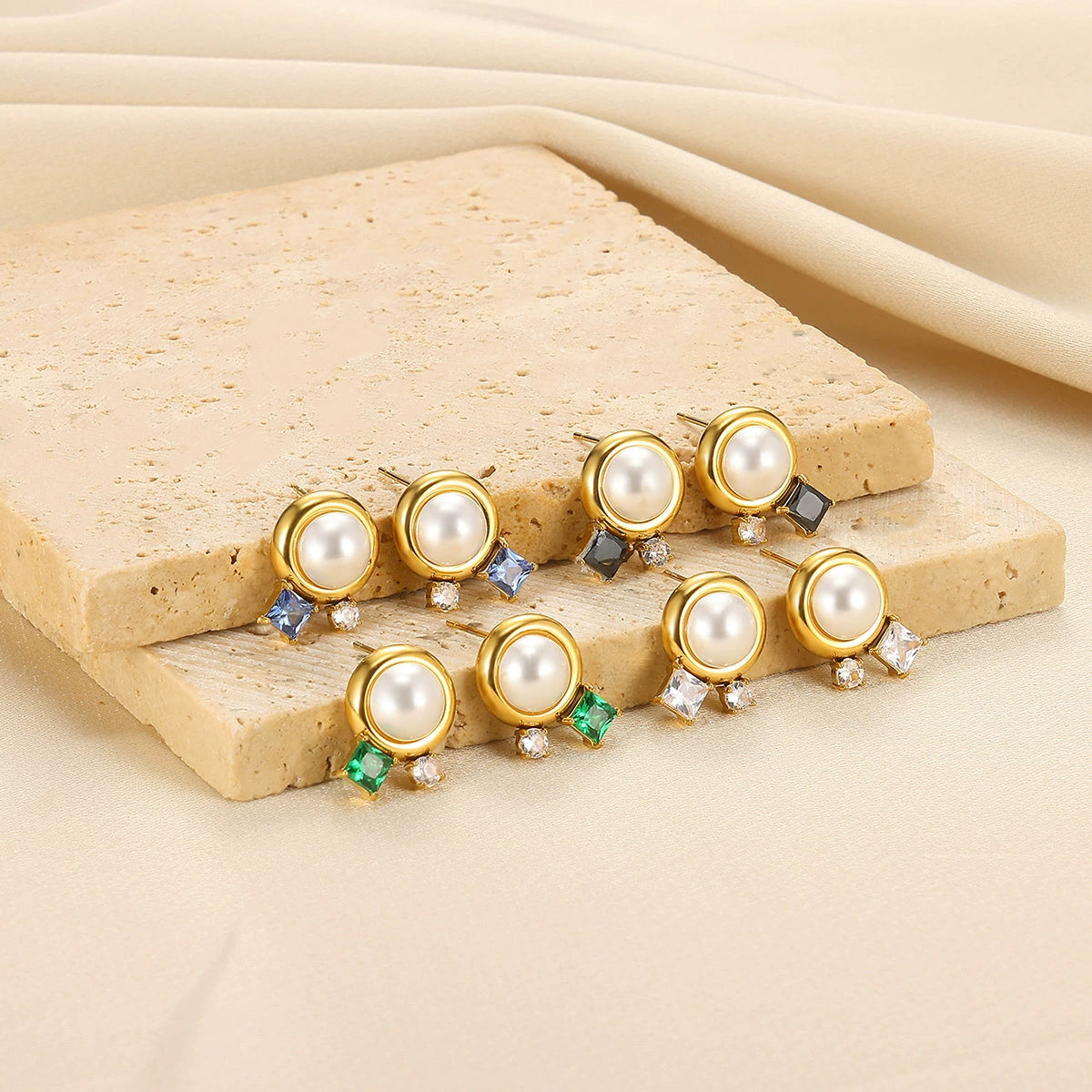 Wholesale French Retro Geometric Imitation Pearl and Stainless Steel Earrings for Women with Electroplating