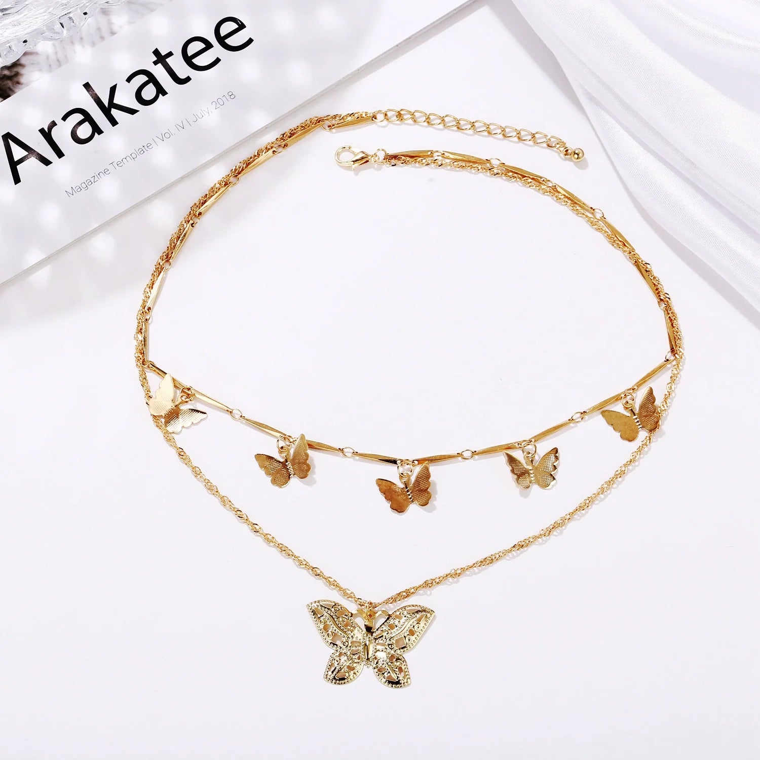 Bohemian Alloy Butterfly Double Layer Necklace 