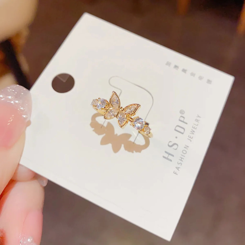 Diamond Butterfly Kiss Ring