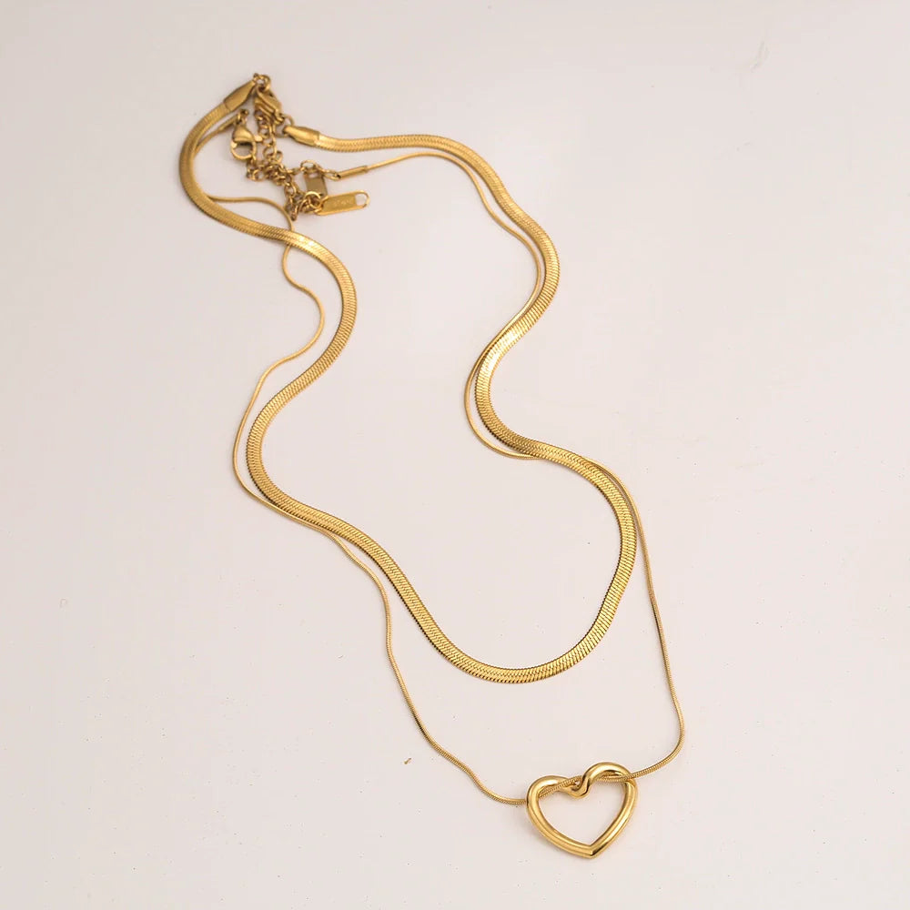 Golden Heart Layered Snake Chain Necklace