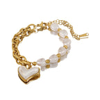 Elegant Heart-Shaped Irregular Pearl Bracelet for Women in Stainless Steel with 18K Gold Vacuum Electroplating - Waterproof and Colorfast