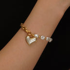 Elegant Heart-Shaped Irregular Pearl Bracelet for Women in Stainless Steel with 18K Gold Vacuum Electroplating - Waterproof and Colorfast
