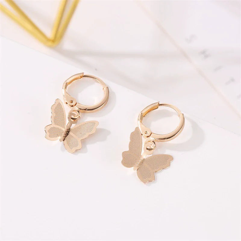 Fashionable Simple Versatile Gold Frosted Butterfly Copper Earrings with Electroplating for Women