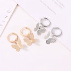 Fashionable Simple Versatile Gold Frosted Butterfly Copper Earrings with Electroplating for Women