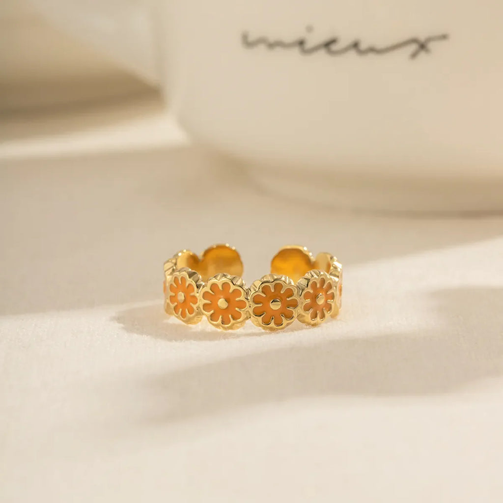 Vacation Flower Stainless Steel Enamel Rings