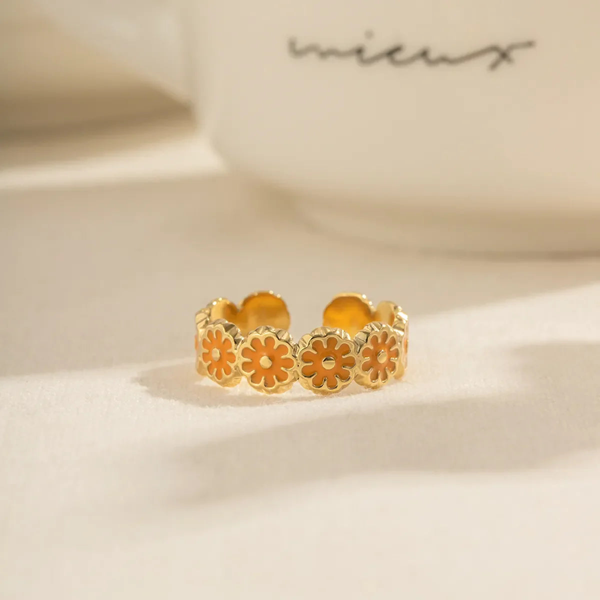 Vacation Flower Stainless Steel Enamel Rings