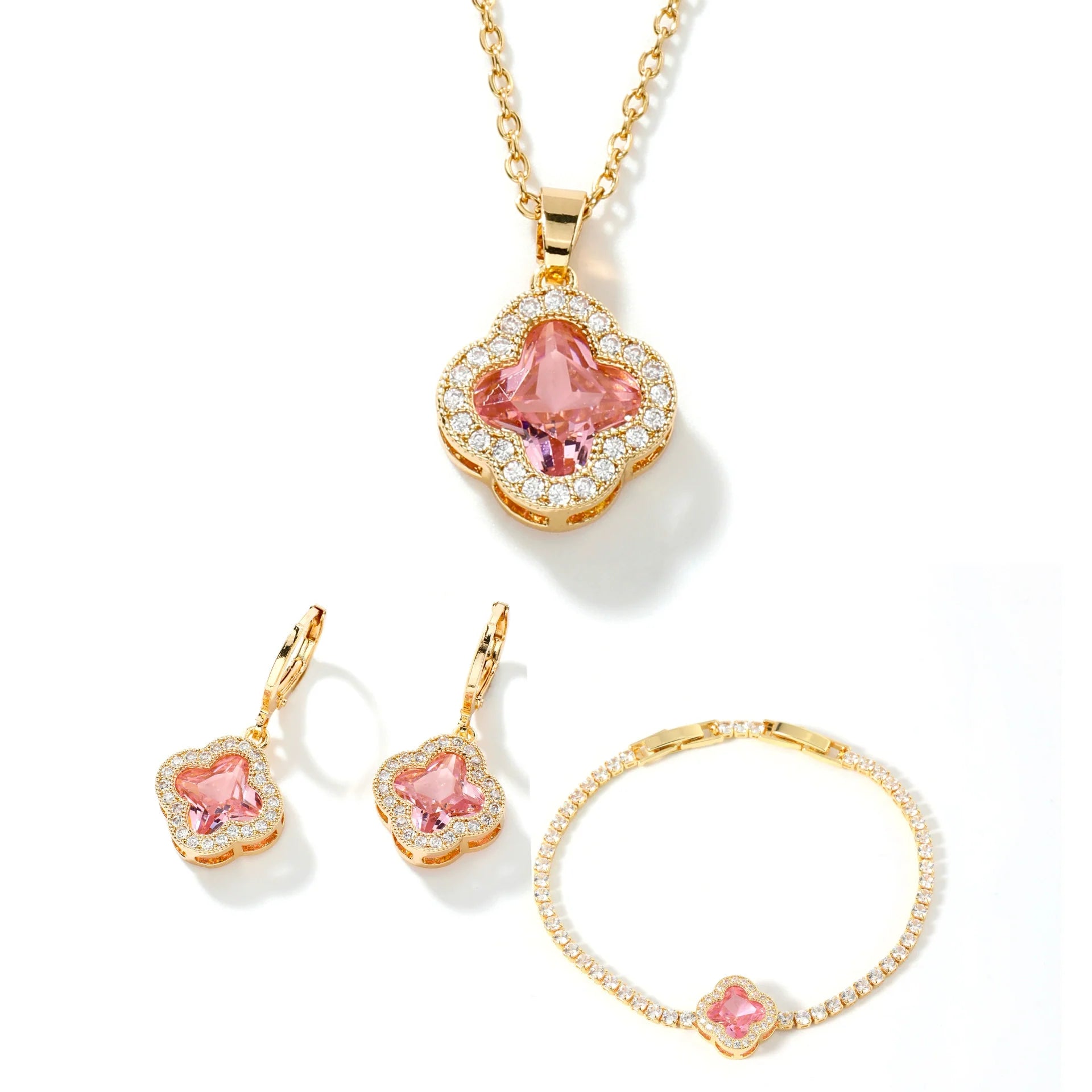Pink Clover Elegance Jewelry Set