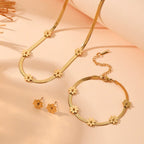 Jewelry Titanium Steel Chrysanthemum Love Water Drops Bell Pattern Necklace Earrings Bracelet Set for Women