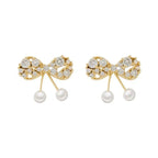 S925 Silver Rhinestone Bow Ear Studs for Women with Geometric Patterns Elegant and Sweet