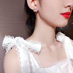 S925 Silver Rhinestone Bow Ear Studs for Women with Geometric Patterns Elegant and Sweet