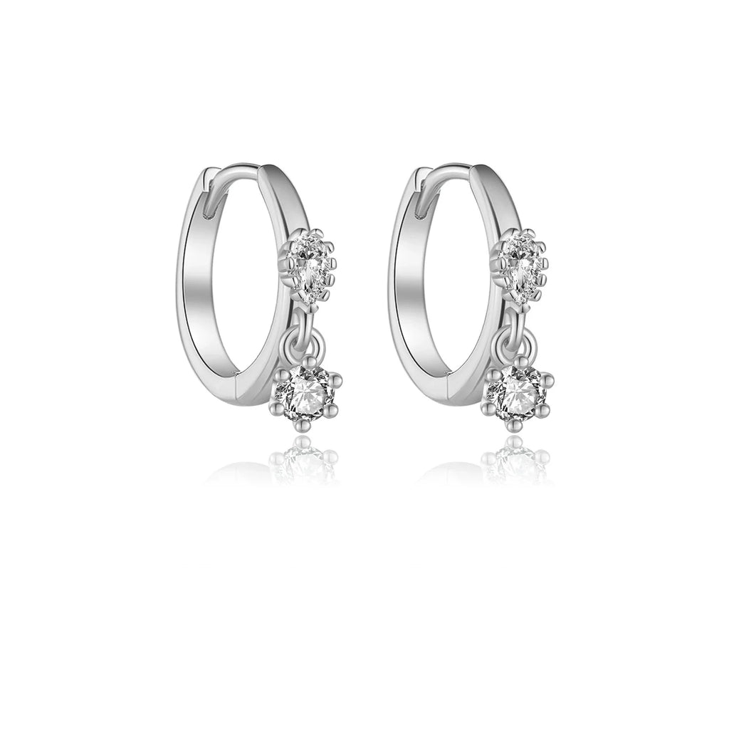 S925 Sterling Silver Hanging Double Zircon Earrings with Geometric Pattern and Electroplating for Women