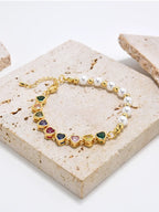 Simple Style Classic Style Heart Shape Imitation Pearl Copper Plating Inlay Zircon Gold Plated Bracelets