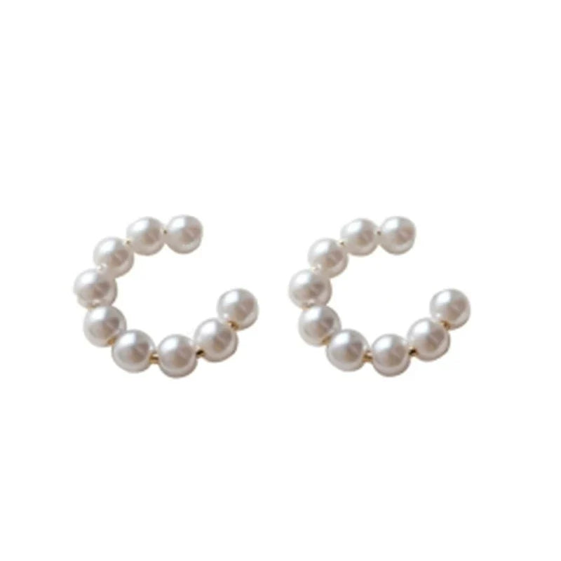 Sweet C Pearl Earrings for Women Alloy Material with Electroplating Treatment Geometric Styling