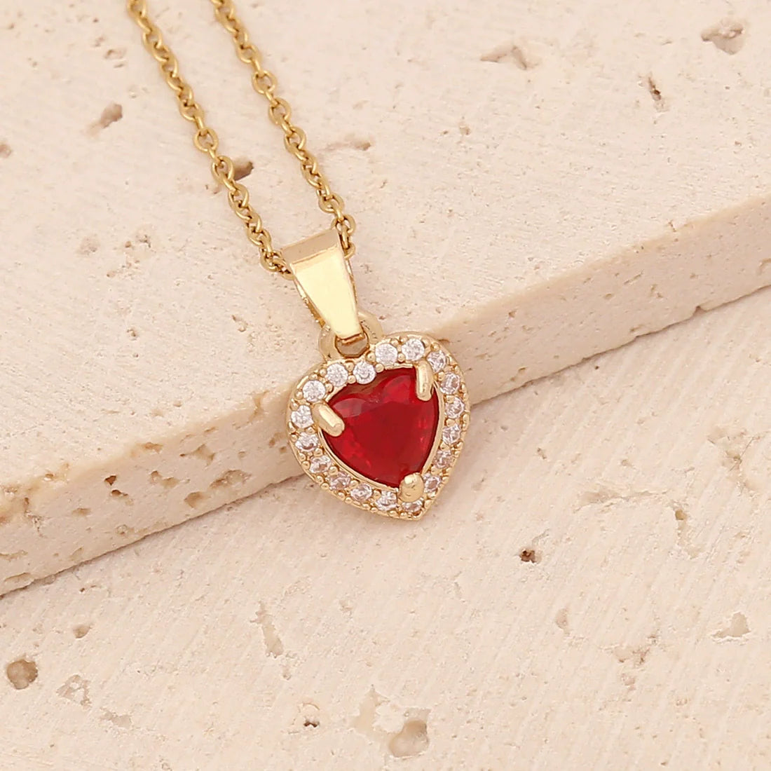 Ruby Heart Halo Pendant Necklace