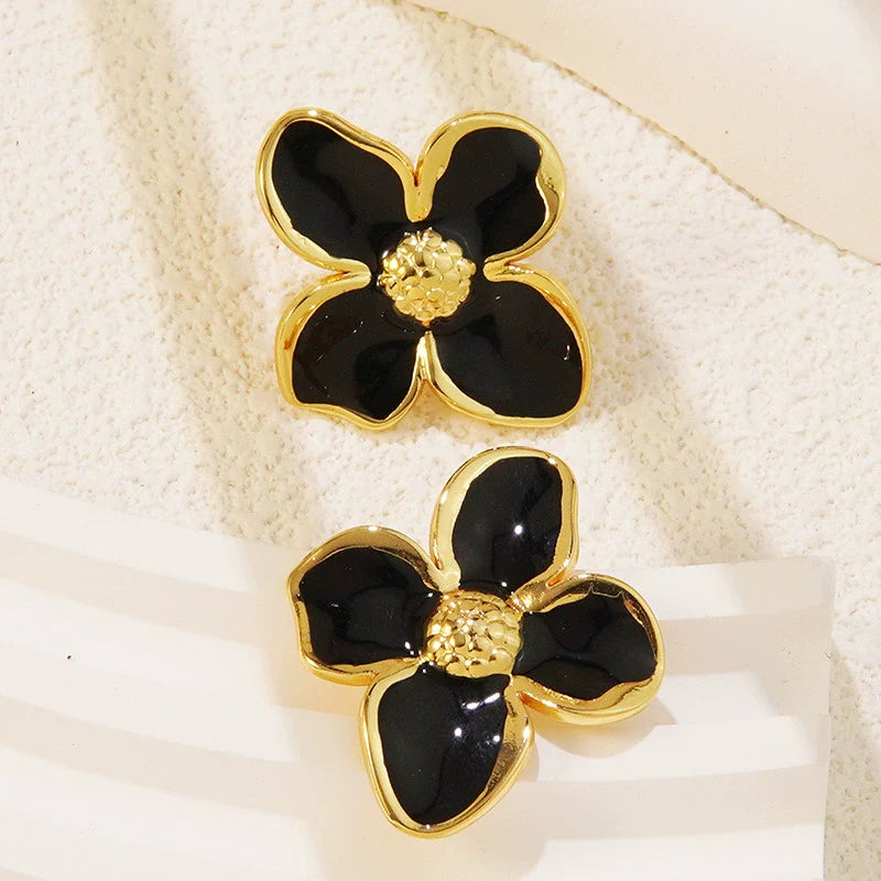 Wholesale French Retro Flower Drip Glaze Stainless Steel Earrings for Women with Oil Drip Colorful Flower Design and Electroplating