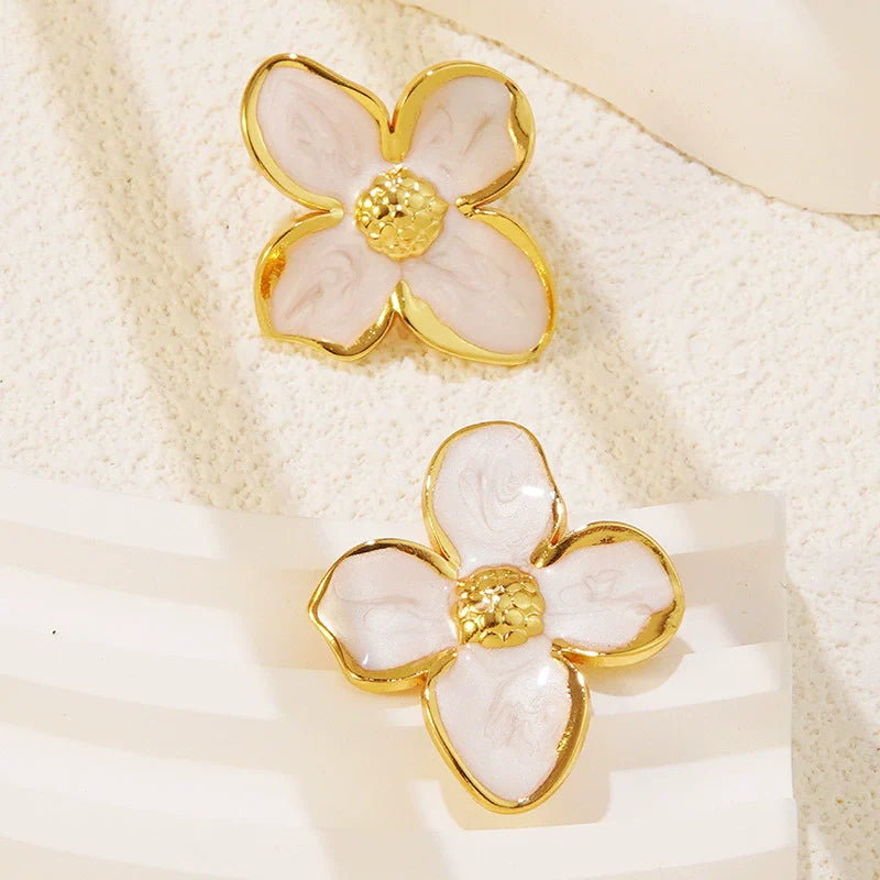 Wholesale French Retro Flower Drip Glaze Stainless Steel Earrings for Women with Oil Drip Colorful Flower Design and Electroplating