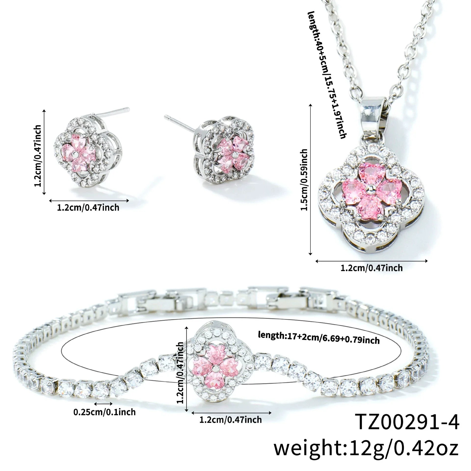 Pink Blossom Clover Jewelry Set