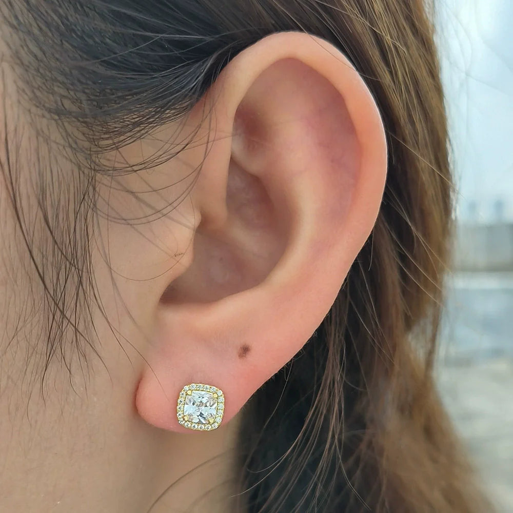 Princess Cut Halo Earrings