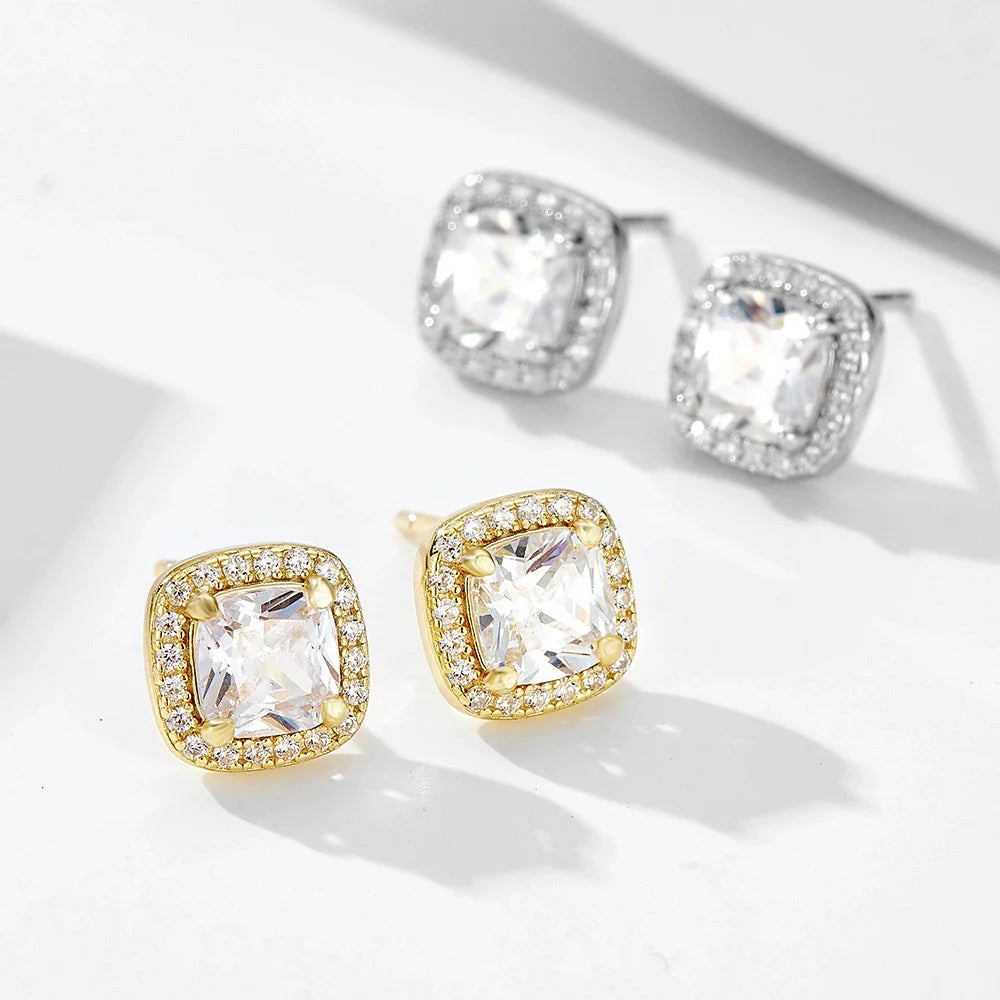 Princess Cut Halo Earrings