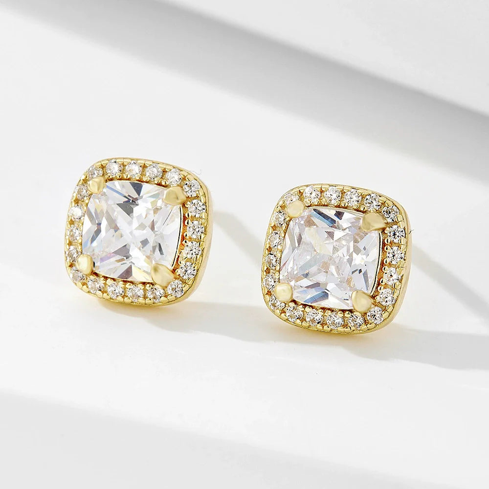 Princess Cut Halo Earrings