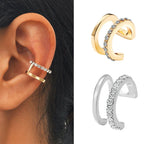 Wholesale Simple Lines Diamond Double C and Double U Shaped Ear Clips for Women and Unisex Made of Alloy with Rhinestone Design