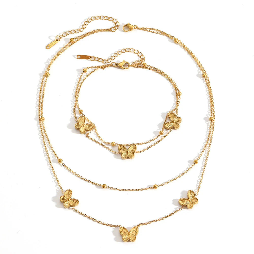 Wholesale Titanium Steel Bead Jewelry with Butterfly Bead Double Sided Engraved Pendant Set Heart Water Drop Bell Pattern for Women