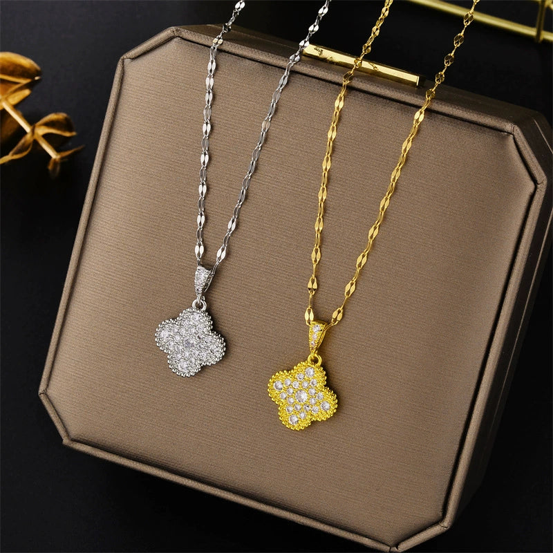 Golden Diamond Clover Necklace