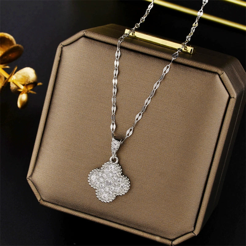 Golden Diamond Clover Necklace