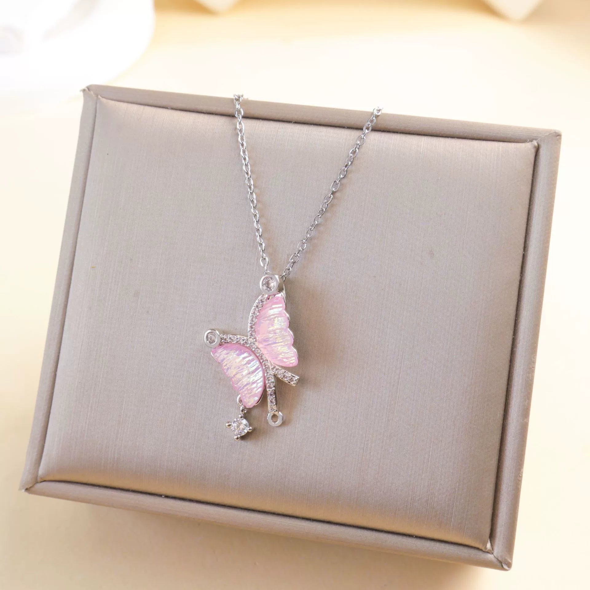 Pink Butterfly Charm Necklace